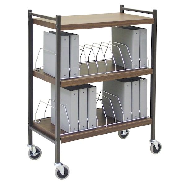 Std Vertical Open Chart Rack 3 Shelves 20 Binder Capacity in Woodgrain